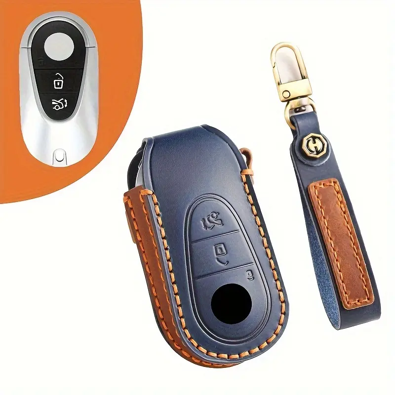 Hallmo Handmade PU Leather Car Key Case Cover, Compatible with Mercedes-Benz Key Fob, Luxury Gift for Father, Men's Key Holder for New 2021 Mercedes Maybach S450 S500 - Auto Accessories 4