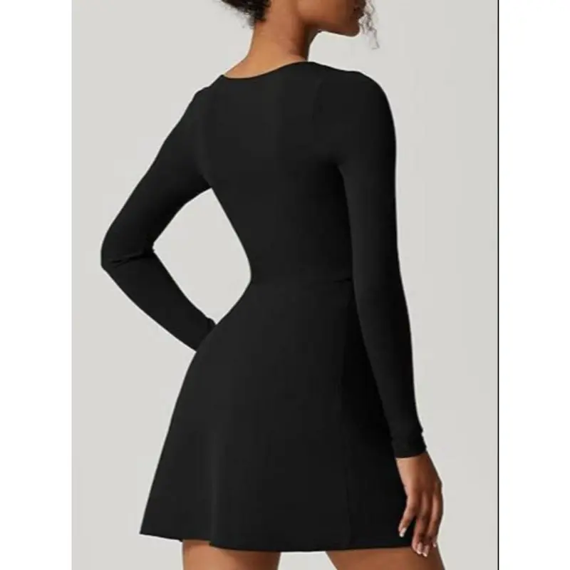 Women's Split Thigh Square Neck A Line Dress, Casual Long Sleeve Mini Dress, Ladies Clothes for All Seasons 4