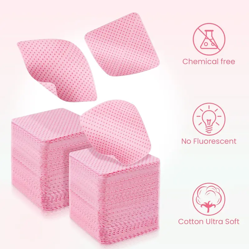 Lint Free Wipes for Nails, 600PCS Nail Wipes Pads, Nail Polish Remover Pads, Nail Varnish Remover Pads, Absorbent Remover Wipes Meltblown, Nail Art Tool Cleaning for nails, Pink Manicure Nail Care Cleanser Cleansing 2