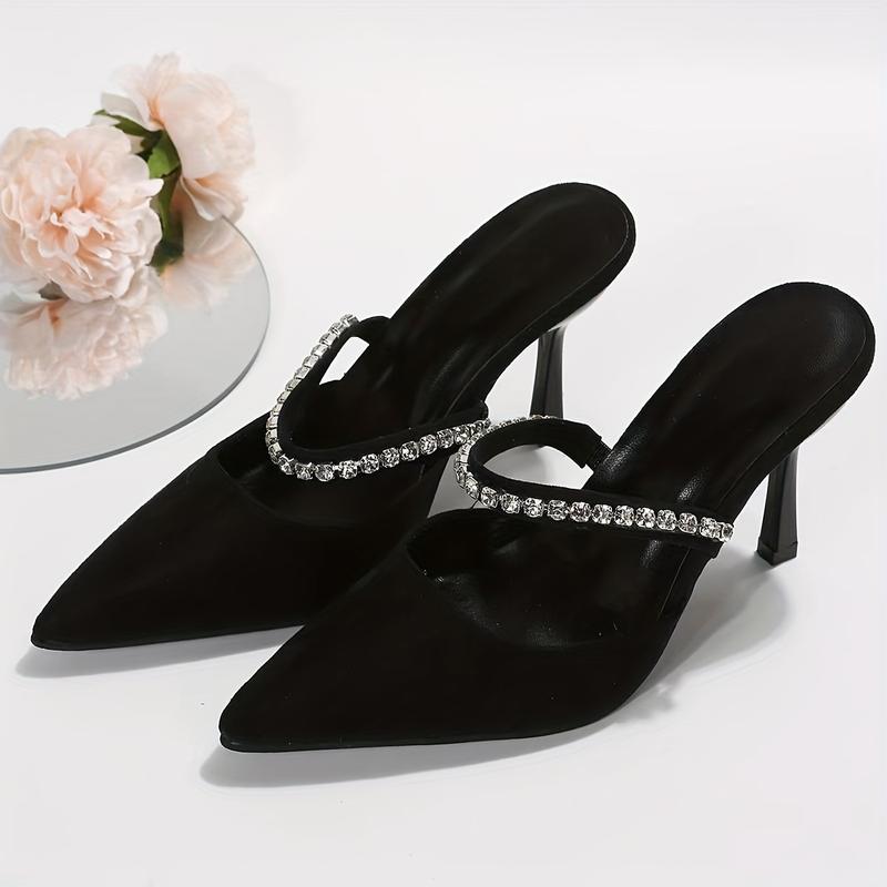 Product Introduction of Luxury Stiletto Heels - Backless, Rhinestone Embellished, Pointed Toe, Slip-On Design, Elegant Party Shoes for Women - Perfect for Banquets, Weddings, and Formal Events 1