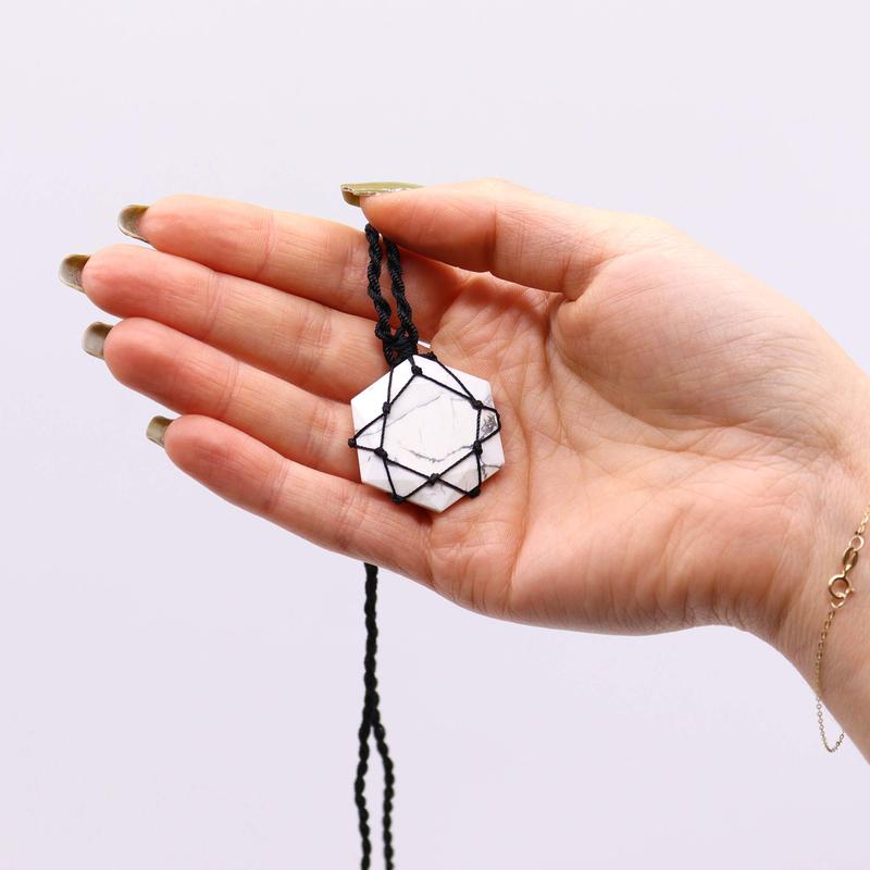 White Howlite Hexagon Pendant – Calming Gemstone Necklace 2