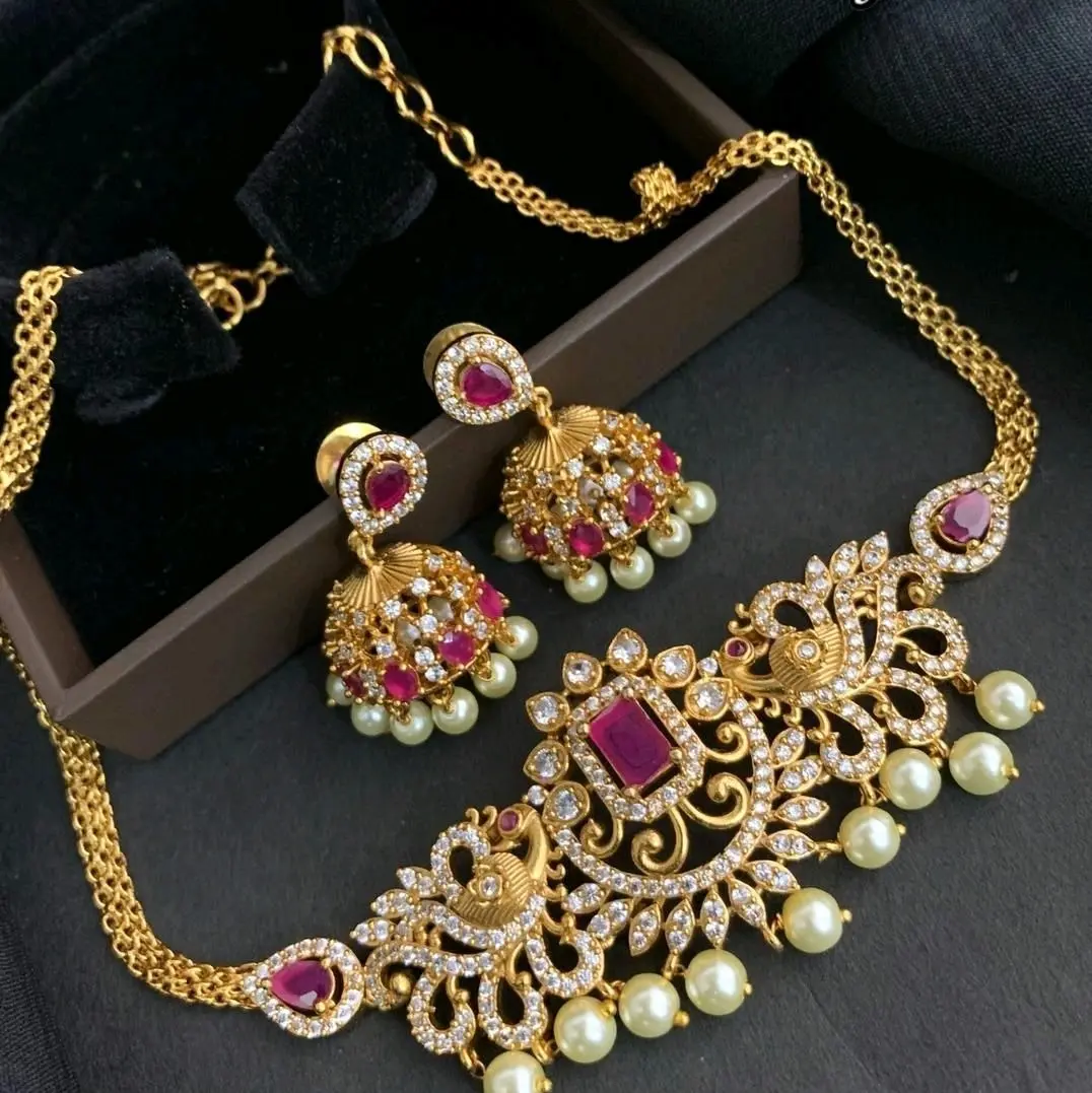 American Diamond Ruby Chockers Now Available @ Meera's Fashion