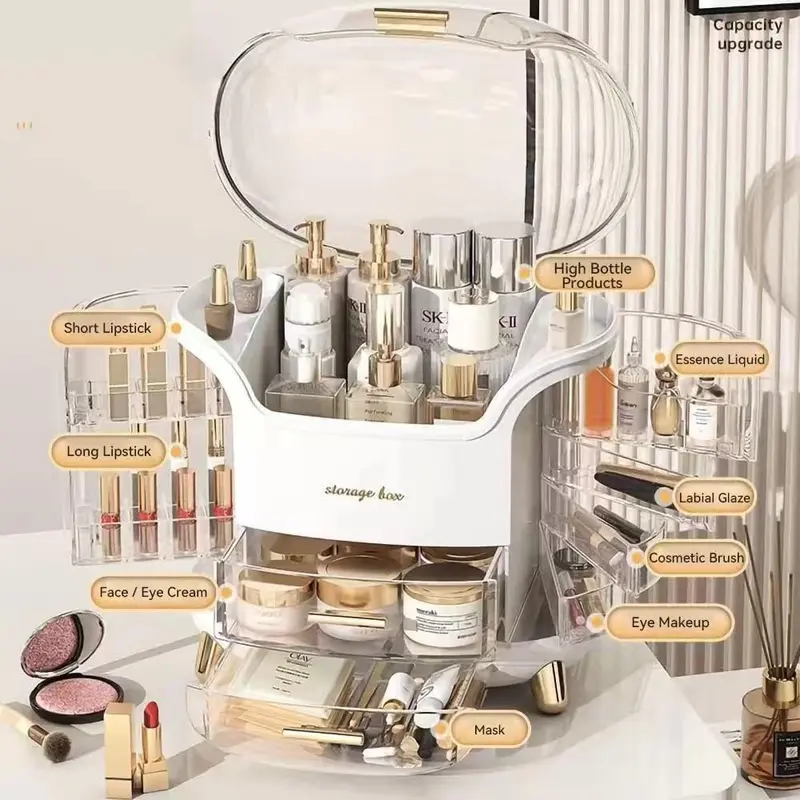 Multi-Function Makeup Storage Organiser, Skincare Organiser Drawers Beauty Holder Cosmetic Jewelry Organisers for Bedroom, Dressing Table Organiser Dustproof Waterproof vanitybox cosmetics organiser  storage makeupbox corrosive resistant with drawers 3