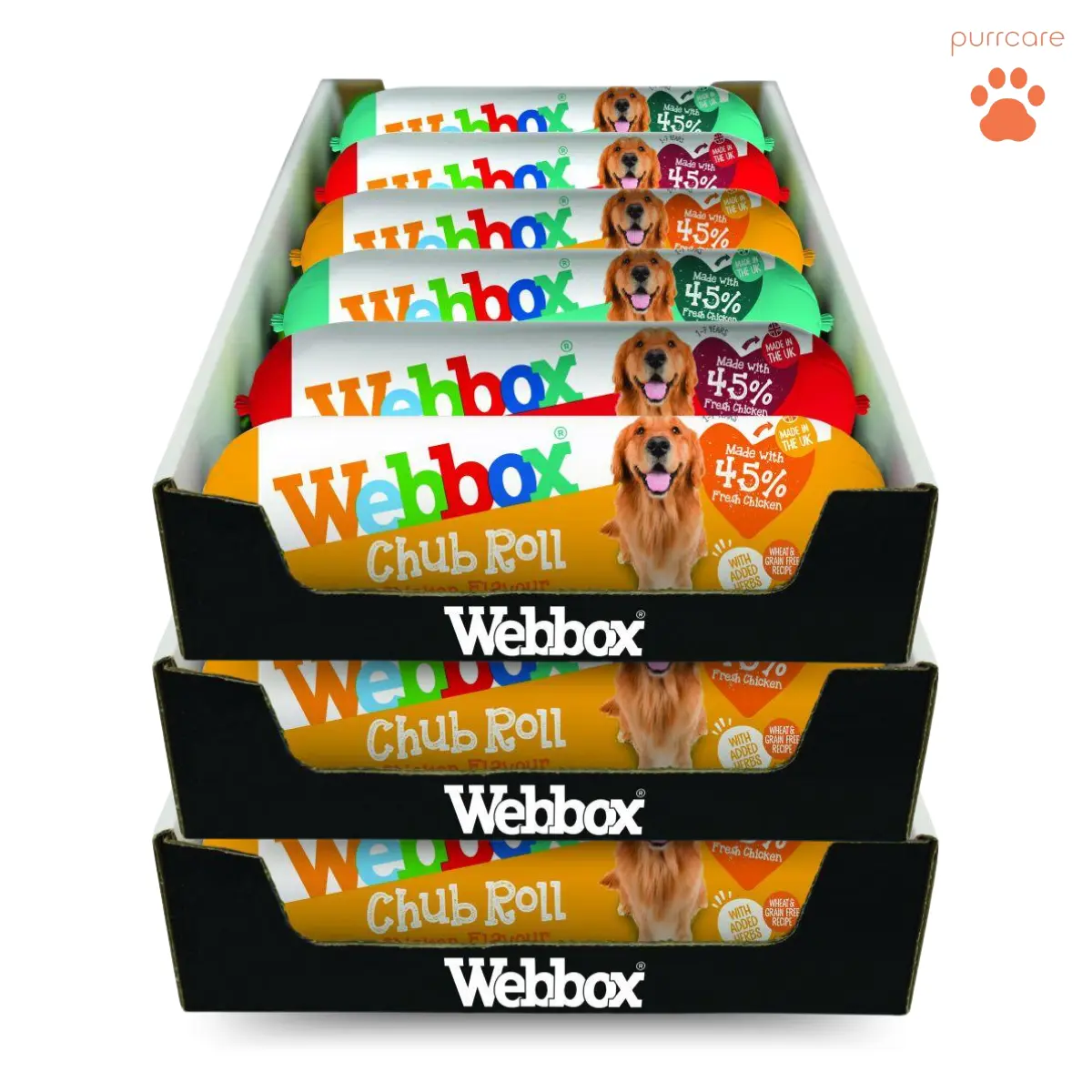 Webbox Chub Assorted Dog Food 720g (15 Rolls) - Fresh Meat, Wheat & Grain Free, Complementary Food with Added Herbs - One Week Supply, Made in the UK