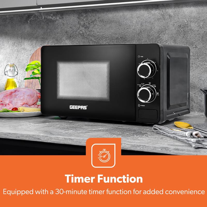 Geepas 20L Black Solo Freestanding Manual Microwave - Perfect for Home Kitchen 4
