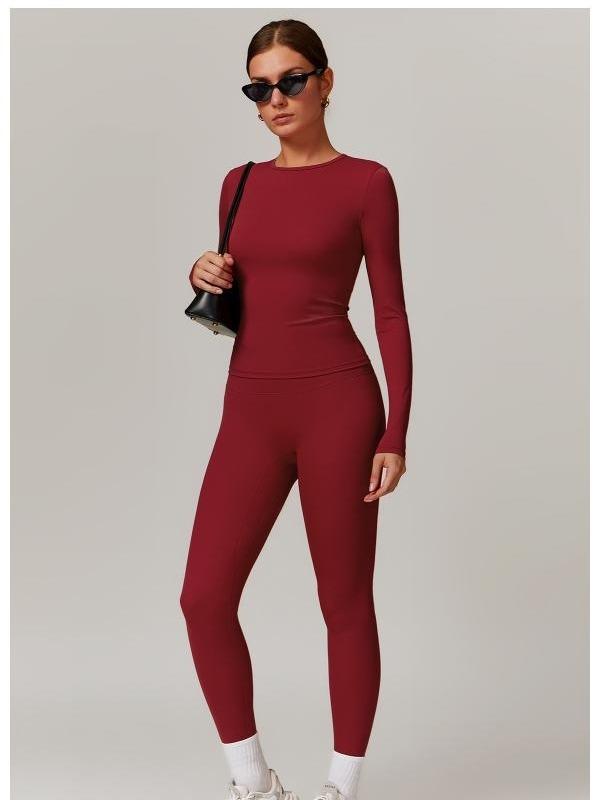 Women's Quick Dry Long sleeve Tee and High Waist Leggings Gym Set 1