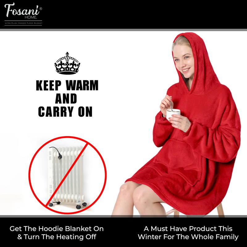 FOSANI Oversized Hooded Fleece Sherpa Blanket For Men, Women, Teenagers and Kids alike - One Size Fits All 4