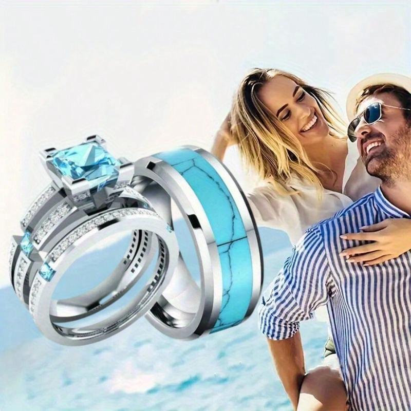 8mm Turquoise Ring, Couple Engagement Ring, Party Jewelry Holiday Gift 0