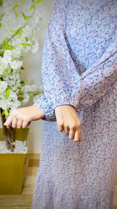 Product Introduction of May modesty summer llong frill printed maxi dress in linen cotton fabric women’s wear 11