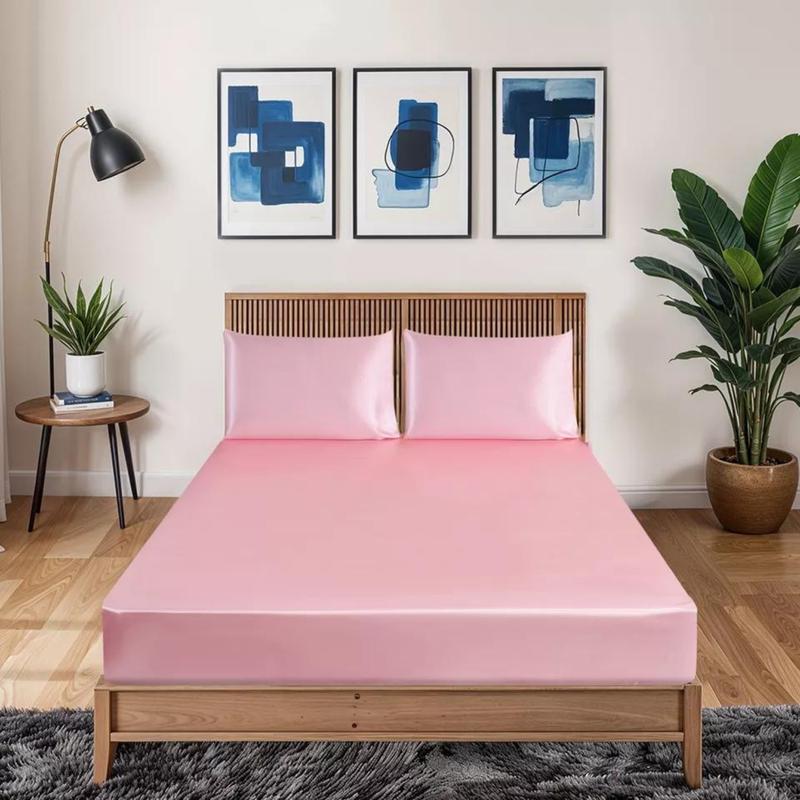 3Pcs Luxury Silk Satin Fitted Sheet Set – 40cm Deep Pocket Mattress Cover + Pillowcases (Single/Double/King) 2