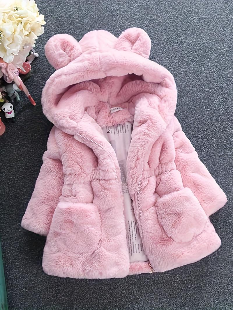 Product Introduction of Adorable Girls' Hooded Fleece Parka - Cozy & Warm Zip-Up Winter Jacket with Pockets, Perfect for Fall/Winter 0