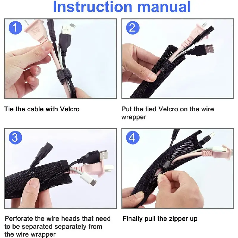 120cm Cable Tidy Zip Sleeve for PC/TV Wire Management Organisers Cable Cover Protector Protection 6
