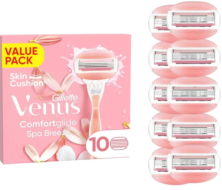Gillette Venus Comfortglide Spa Breeze Women's Razor Blade Refills, Venus Razors for Women Refill, Pack of 10, 3 Built-in Blades for a Smooth, Close Shave That Lasts, Ladies Razors Sensitive Skin