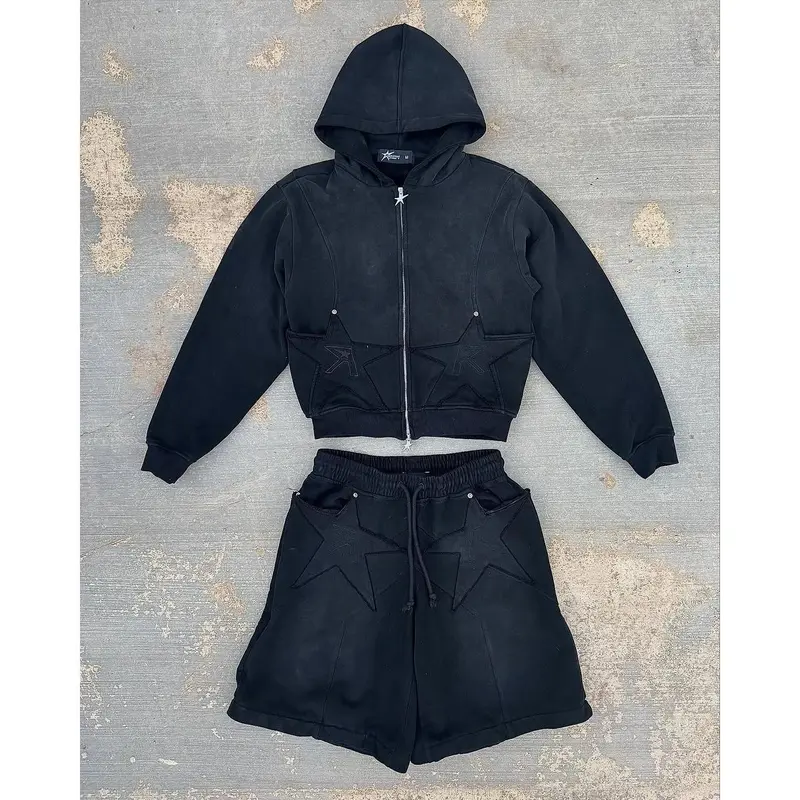 Removable Sports Pants Two Piece Set Y2k Hip Hop New Patch Embroidery Hoodie Women Clothing Sweatshirts Drawstring Casual Pants 0