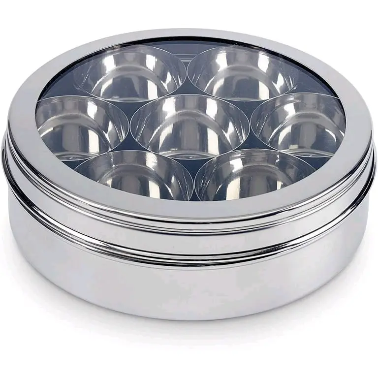 No.11 Small 9pc Authentic Indian | Stainless Steel Spices Box | Masala Dabba Storage with See Through Clear Lid
