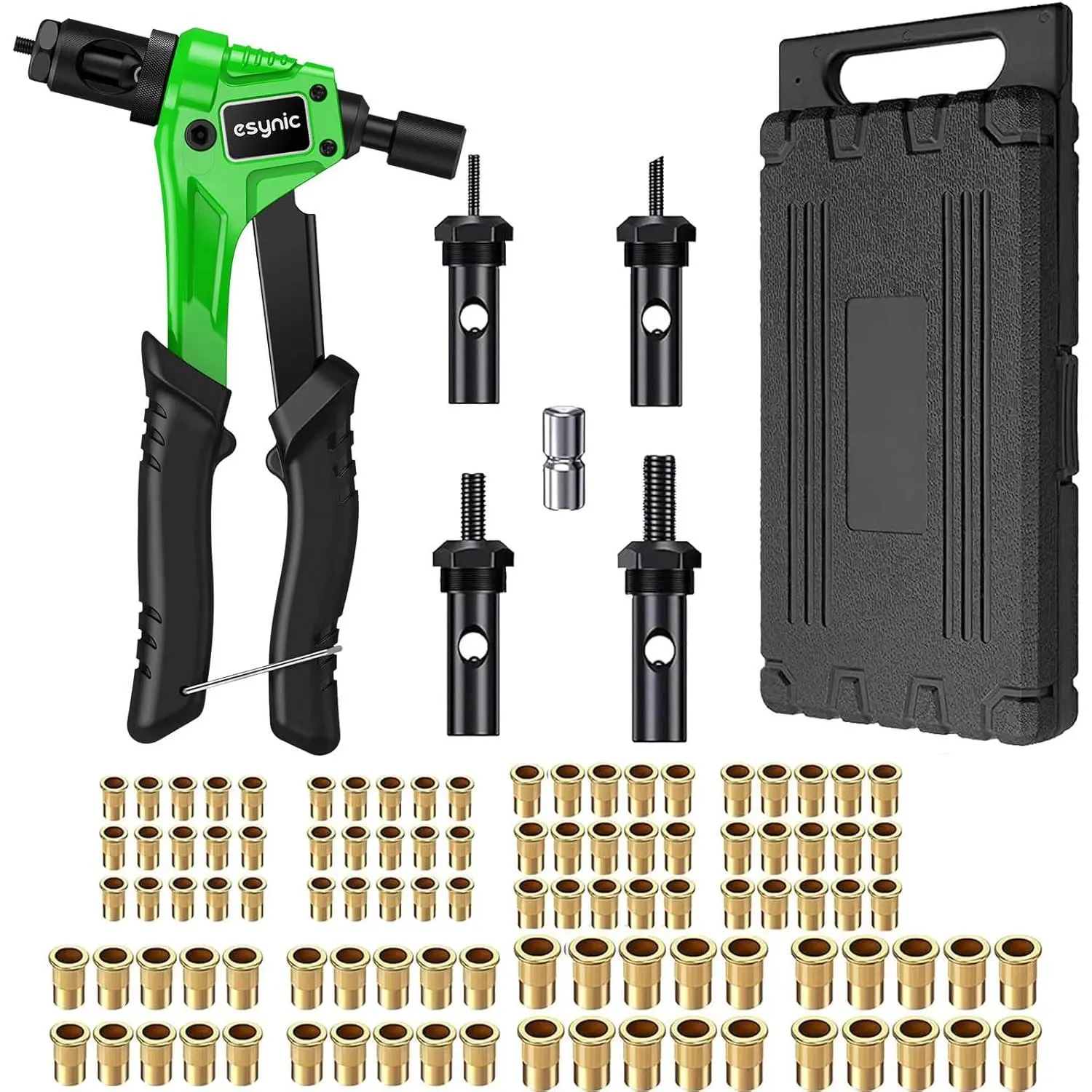 eSynic Rivet Nut Tool Professional Rivet Nut Gun 8 Inch Rivnut Tool Set Hand Rivnut Tool Kit Durable Rivnut Gun with 100pcs M3 M4 M5 M6 Rivet Nut Tools and Carrying Case to Make Your Job Easier