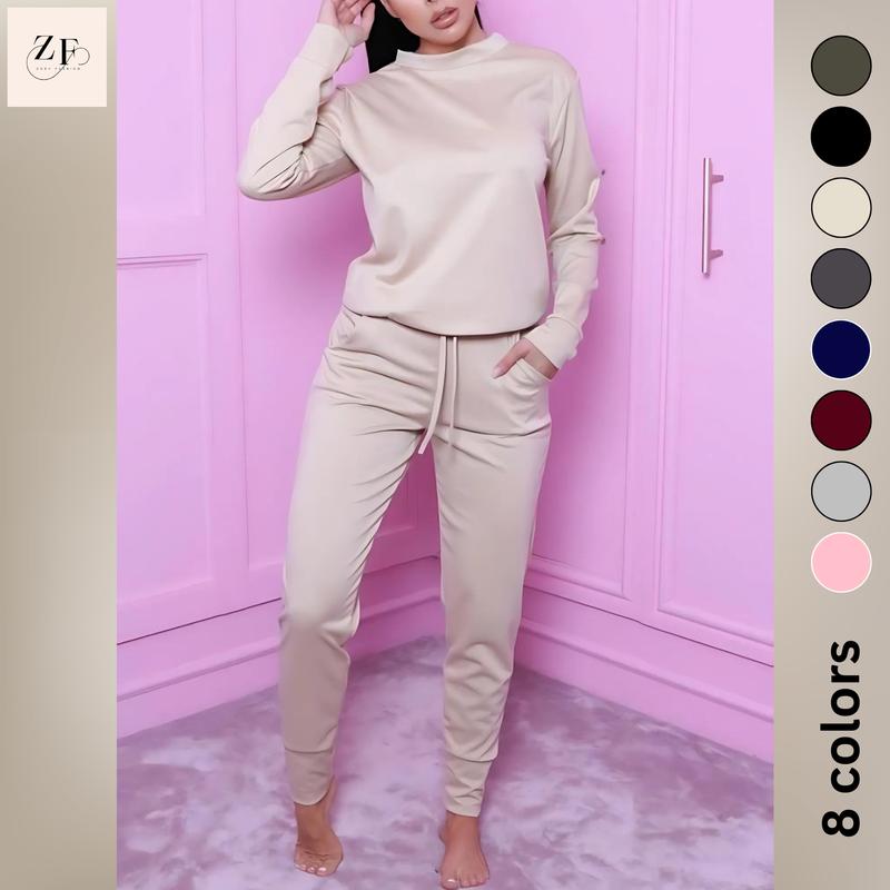Women's Long Sleeve Loungewear Tracksuit Suit Set for Comfortable Sleep - All-Season Wear - Fashion, Fabric 2