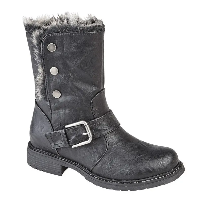 Womens Press Stud Fold Down Ankle Boot - Black 1