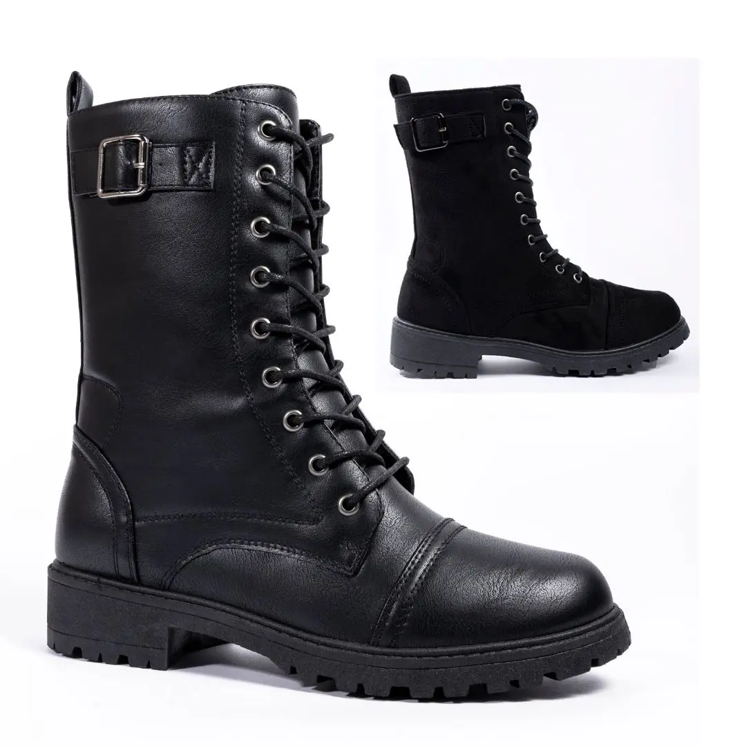 Luna Chix Military Combat Ankle Boot Black Matt Women Footwear Comfort Girl Walking Shoes Winter Shoe Classic Zip Buckle