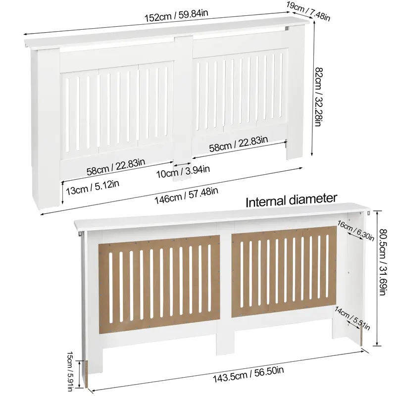 Radiator Cover Grey Modern MDF Vertical Slats Wooden Top Cabinet for Living Room Bedroom Hallway 3