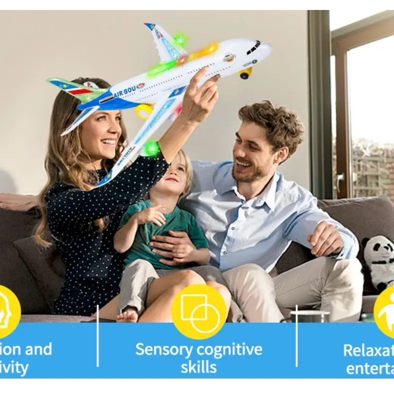 Airplane Toy Kids Airbus A380 Large & Small Size Aeroplane Toys Electric with Flashing Lights LED & Music Bump & Go Educational Toys For Toddlers Children Boy & Girl Best for Birthday Christmas Gifts Present 3