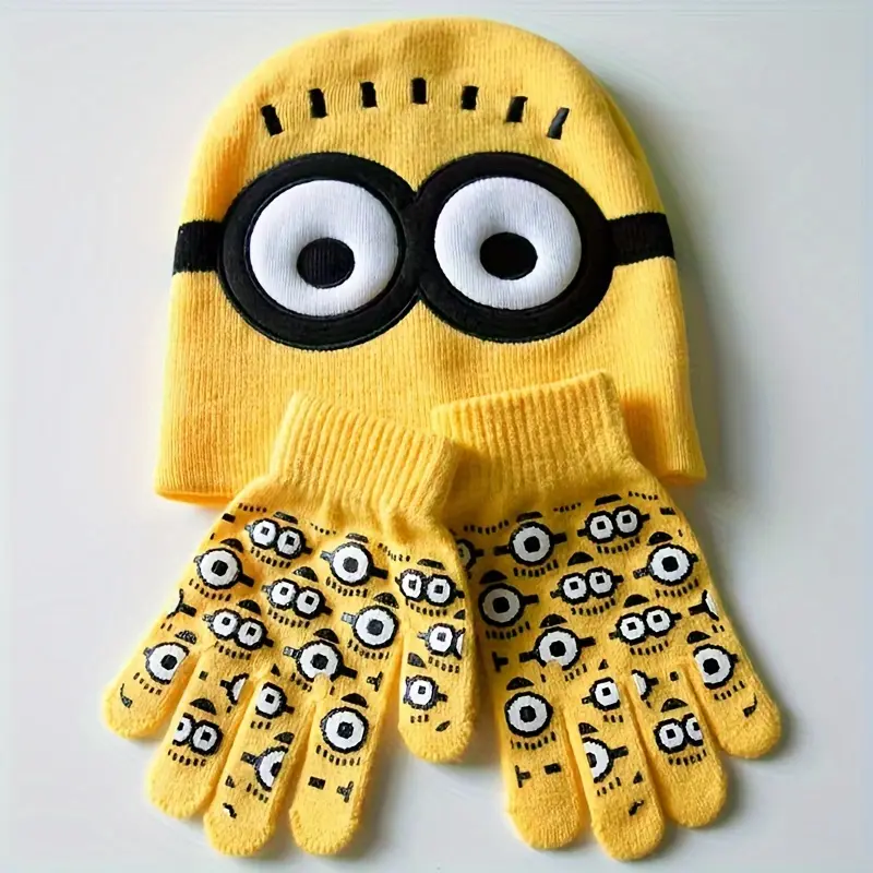 Knit Beanie and Gloves Set: Adorable Cartoon Winter Warmers, Perfect for Christmas, New Year, or Birthday Gifts 7