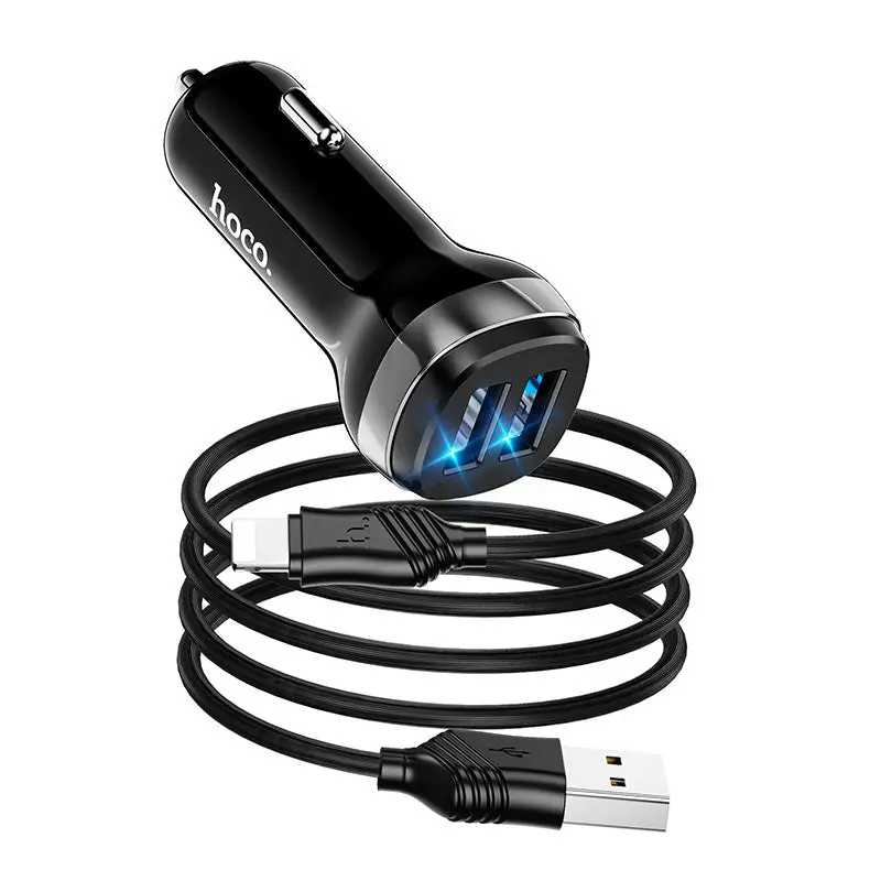 Fast Charging Dual Port USB Car Charger with Lightnning Cable For iPhone, Samsung 0