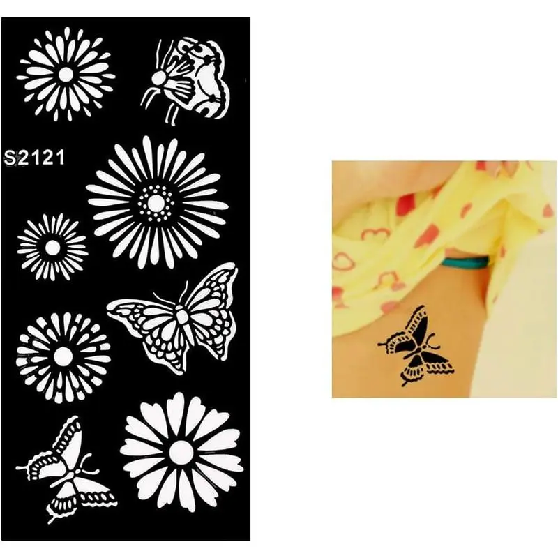 glaryyears 7 Sheets Flower Pendant Henna Tattoo Stencil Temporary Hollow DIY Drawing Body Makeup 3