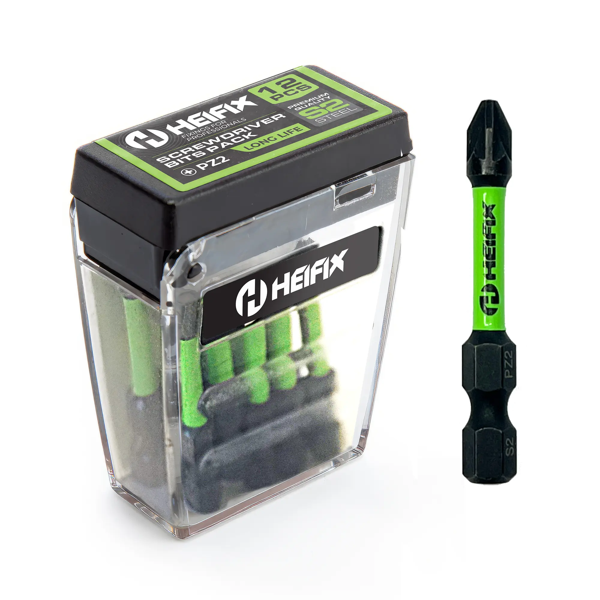 Heifix Impact Screwdriver Magnetised Drill Screw Bit Sets PZ2 PH2 TicTac Box Multiple Sizes
