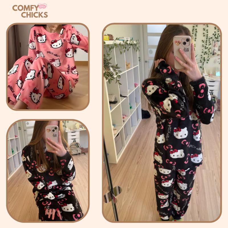 Product Introduction of "Hello Kitty Pajama Pants & Top Two Piece Set  - Soft, Comfy, and Adorable Sleepwear for Ultimate Comfort" Breathable Loungewear Womenswear Casual 5