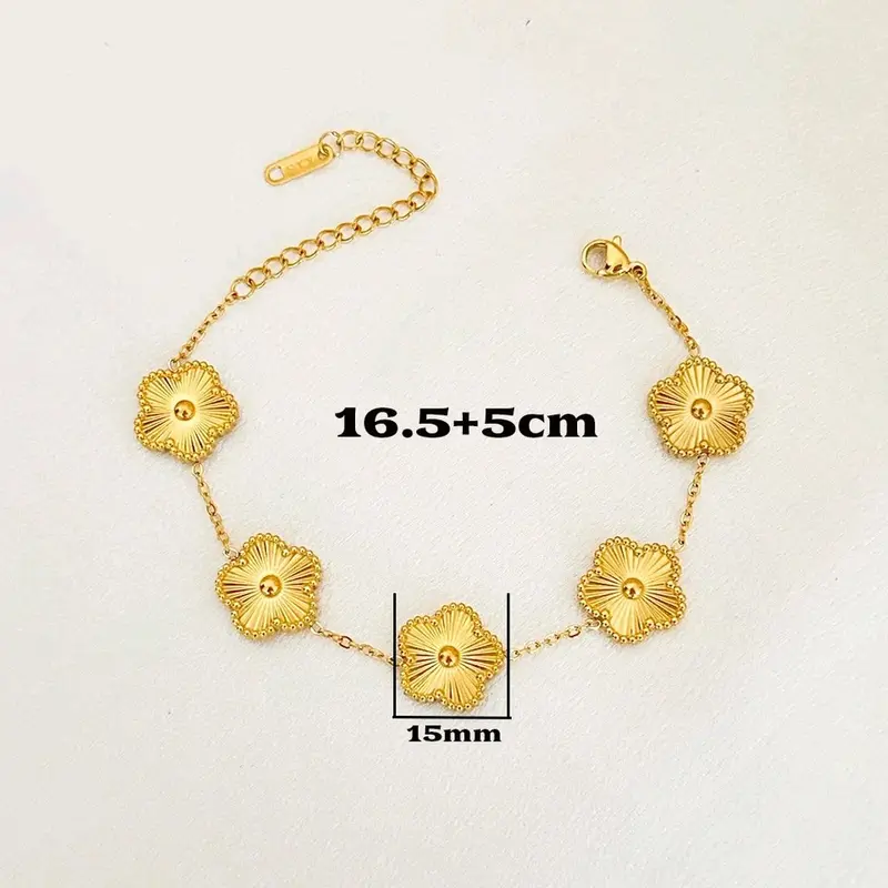Unisex Gold Clover Set - Necklace, Bracelet, Studs and Earrings (4 Pieces) 3