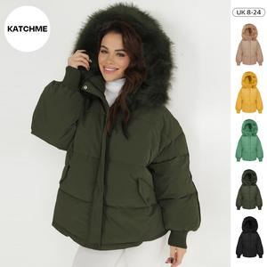 KatchMe Premium Women's Oversize Plush Hooded Zip-Up Thermal Cotton Coat (Live),Fall & Winter Womenswear,Plain Long Sleeve Flap Pocket Zipper Outerwear Jacket