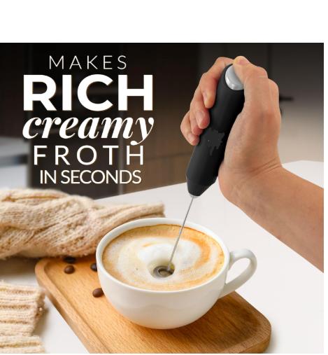 Product Introduction of Powerful Milk Frother Wand - Mini Milk Frother Handheld Stainless Steel - Battery Operated Drink Mixer for Coffee, Lattes, Cappuccino, Matcha - Froth Mate Milk Frother Gift - Black 4