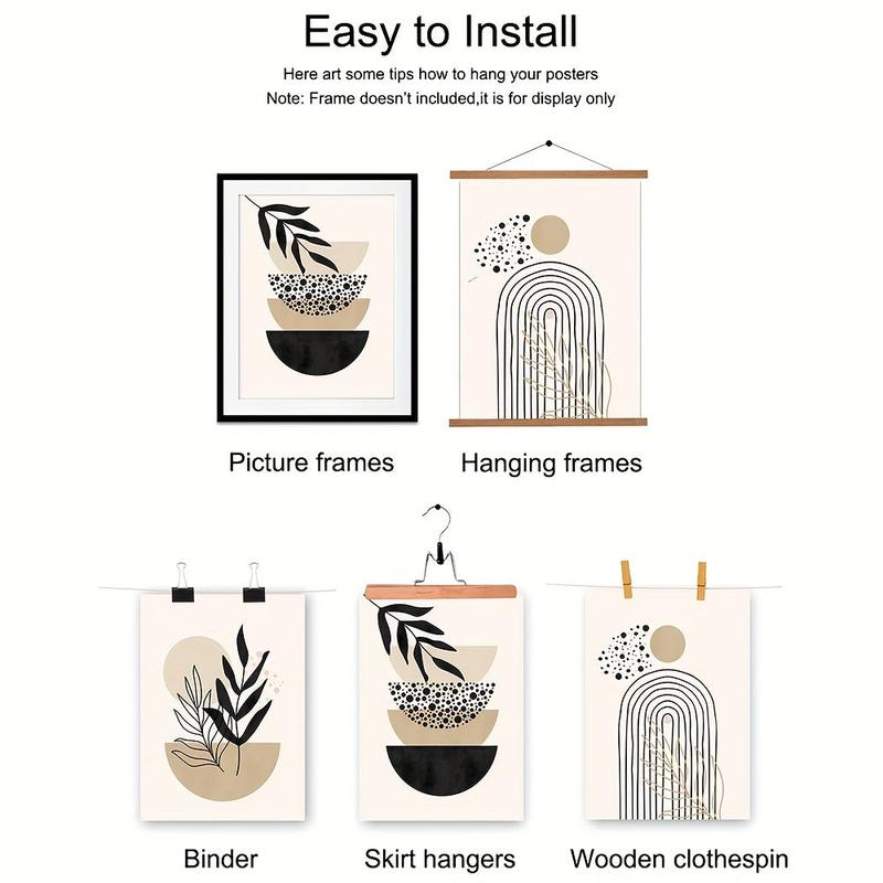 3pcs/set Canvas Poster, Modern Art, Black Beige Bohemian Abstract Painting, Botanical Geometry Boho Trendy Art, Ideal Gift For Bedroom Living Room Kitchen Dorm Corridor, Wall Art, Wall Decoration, Fall Decor, Room Decoration, No Frame 4