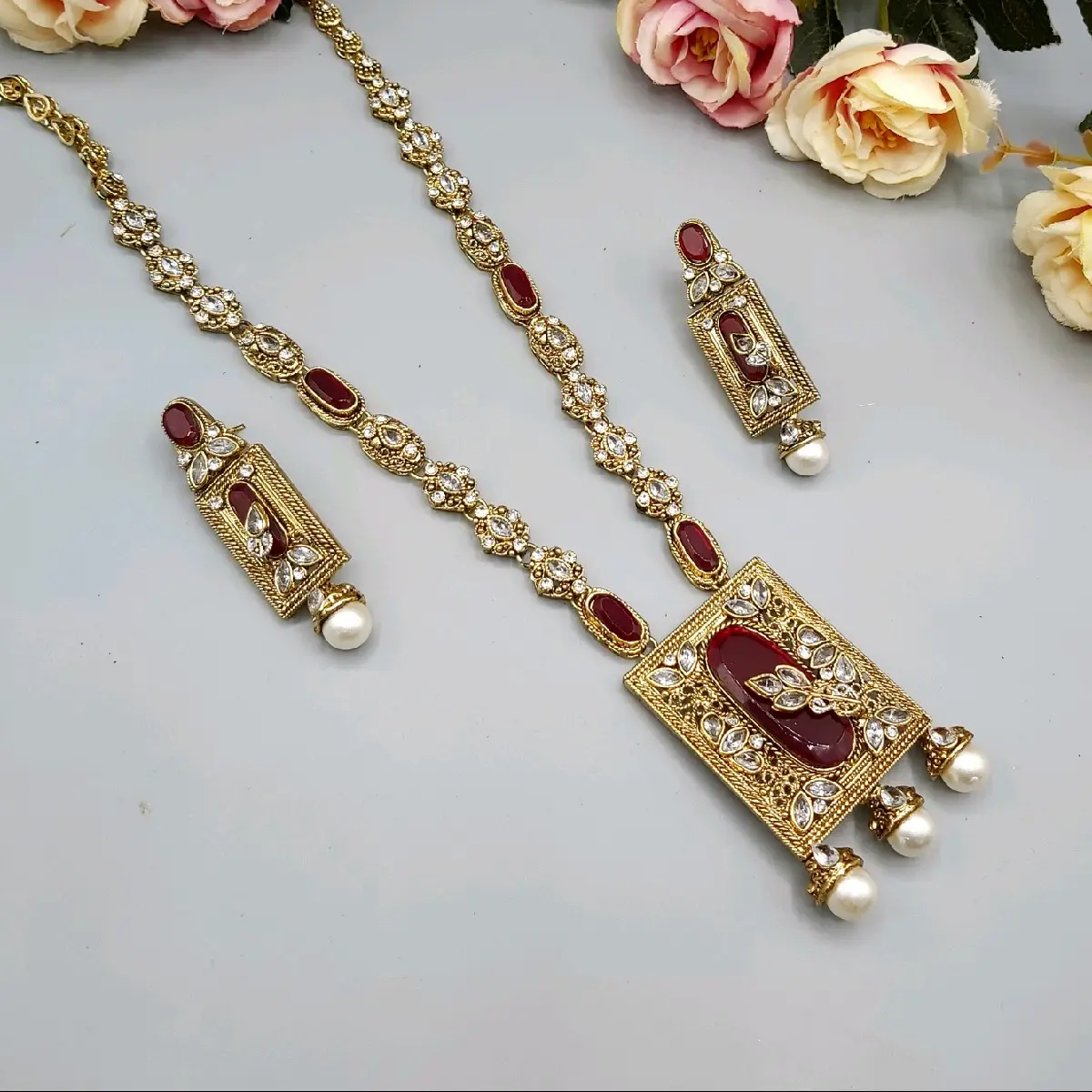 Long Necklace with Matching Earrings - Fashion Accessory Set
