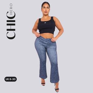 ChicHero High Waisted Crossover Stretchy Pull on Flare Hem Comfort Womenswear Pants
