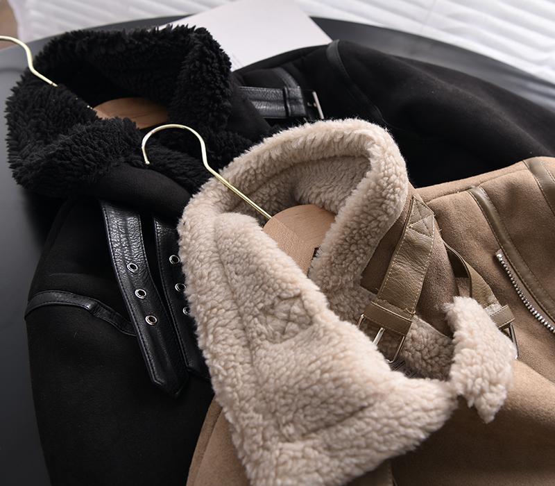 Product Introduction of 2024 Winter Women Thick Warm Suede Lamb Jacket Short Motorcycle Brown Coats Faux Shearling Sheepskin Leather Jackets Outwear 19