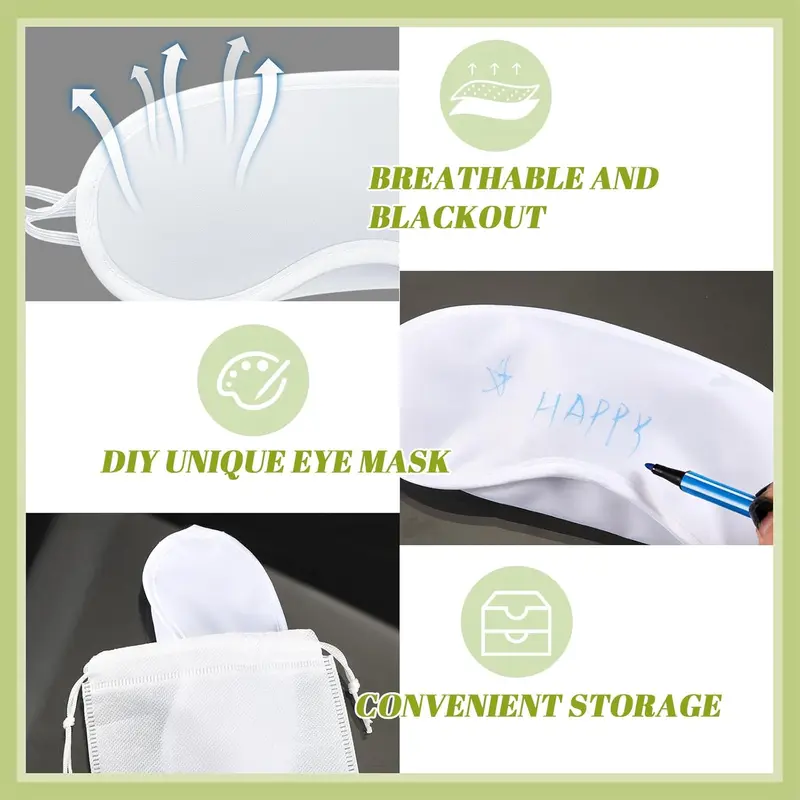 16 Pieces White Eye Masks Sublimation Masks Sleep Shade Blindfold Eye Covering Color Your Own Covering with 16 Fabric Marker Pens and a Bag DIY for Travel Game Sleepover Party Supply(White) 5