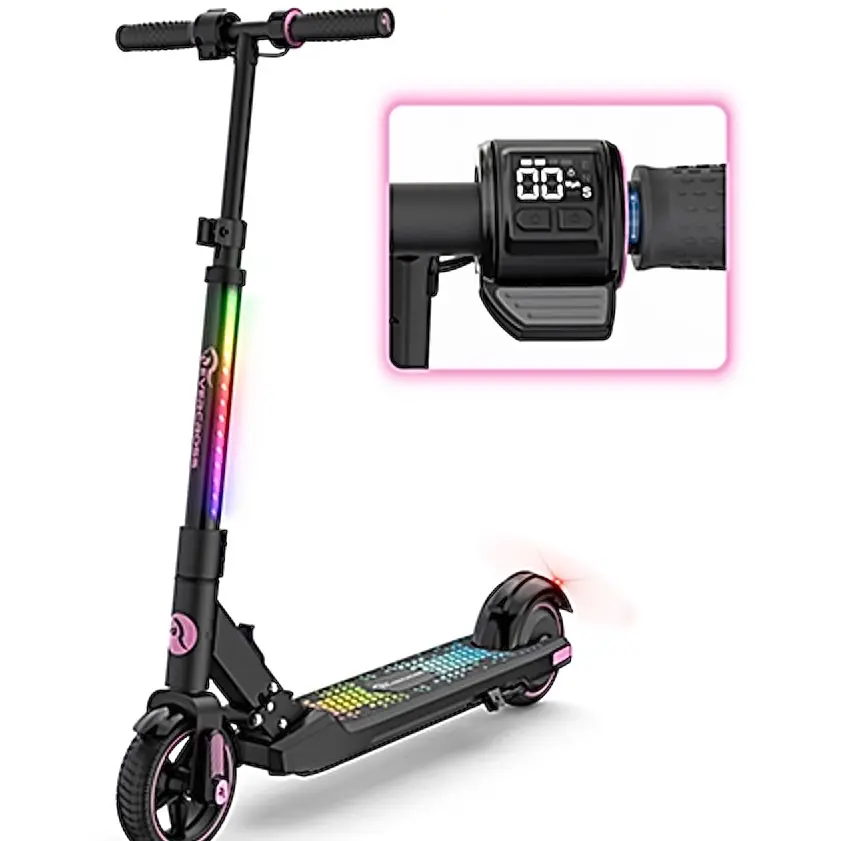 EV06C Electric Scooter EVERCROSS, 6.5'' Foldable Electric Scooter for Kids Ages 6-12, Up to 15 KM/H & 8 KM, LED Display, Colorful LED Lights, Lightweight Kids E Scooter.