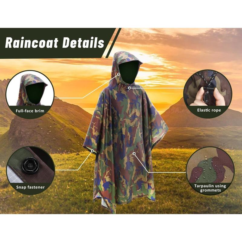 TOMSHOO Rain Poncho, Raincoat, Waterproof Camping Tent, Tarpaulin, 3-in-1 Multifunctional rain Cover for Hunting, Camping, Hiking and Cycling 1