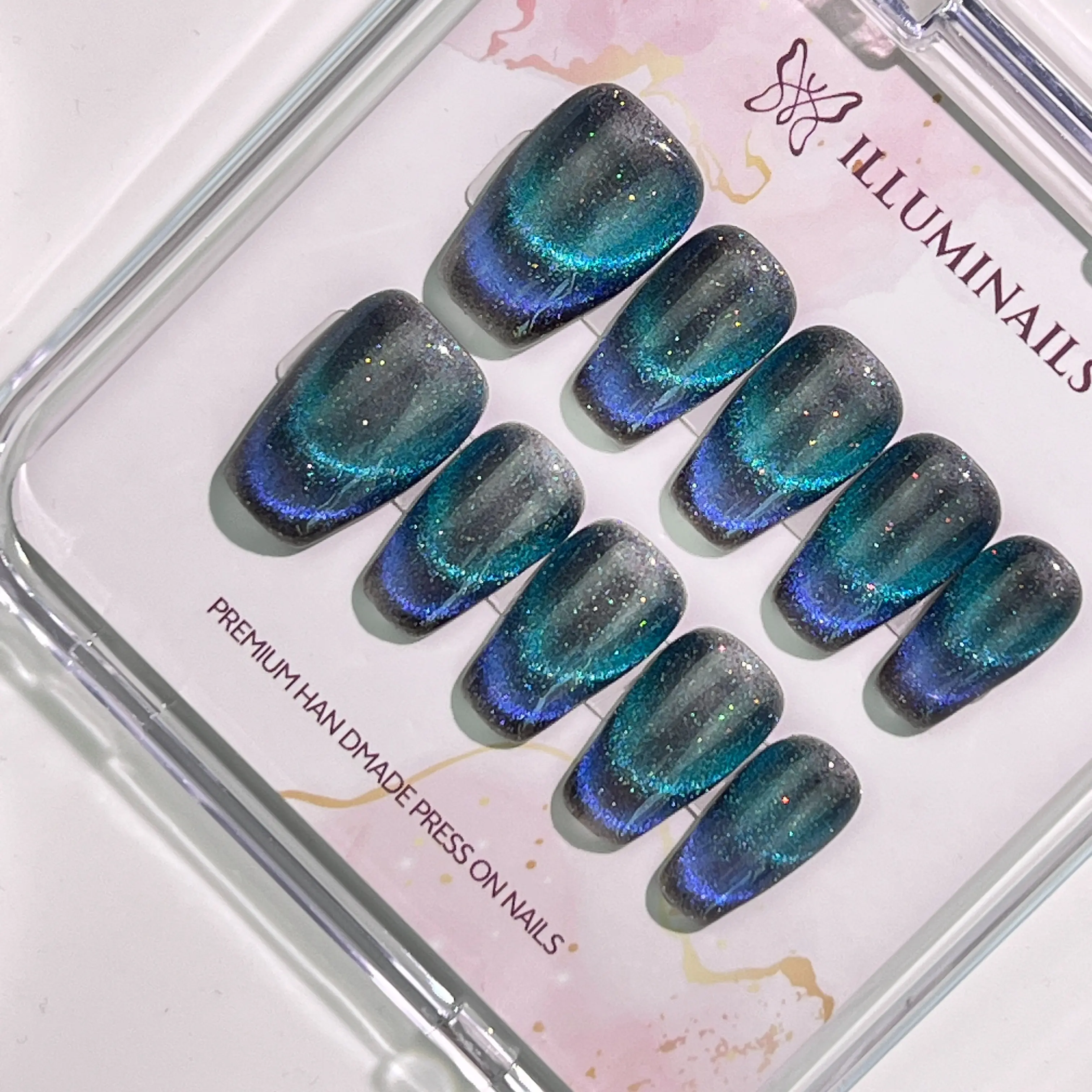 M06**Cosmic Aura** - Handmade Press On Nails, Cat Eyes, Salon Acrylic Gel Quality, 10pcs, False Nails, Medium Coffin - Nail Art - Nail Care By Illuminails