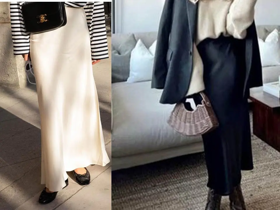 Viral A Line Satin Maxi Skirt Modest Long Drape Occasion Green Pink Navy Brown Silver Black Womens