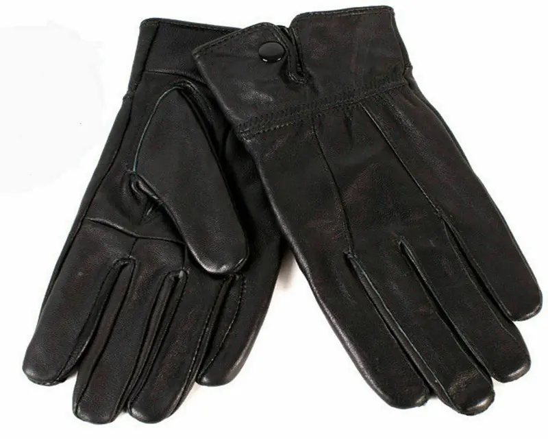 Soft Leather Gloves With Button Style For Women - Medium - Black - Leather gloves with decorative button trim, Classic buttoned leather accessories, Buttoned elegance in women's gloves 0