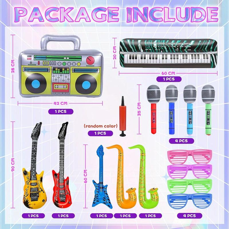 Rock Star Party Balloon Set with Pump - Inflatable Guitar, Saxophone & Microphone Props for 80s/90s Themed Birthdays, Pool Parties & Disco Carnivals, Disco Party Supplies, Party Decoration, Fun Musical Instruments, Inflatable Party Props, Photo Booth Prop 4