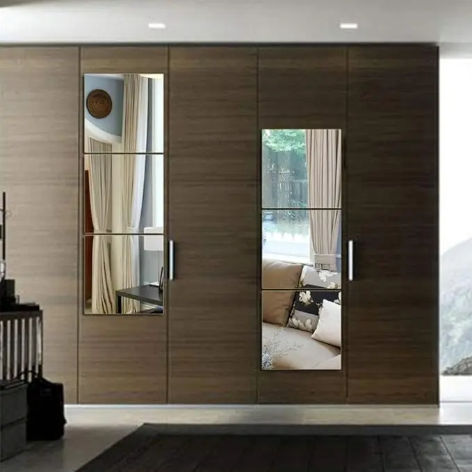 9 Pcs Mirror Sheets Self Adhesive Non Glass Mirror Tiles Wall Sticky Mirror for Home Decoration 5.9x5.9x0.04inch 1