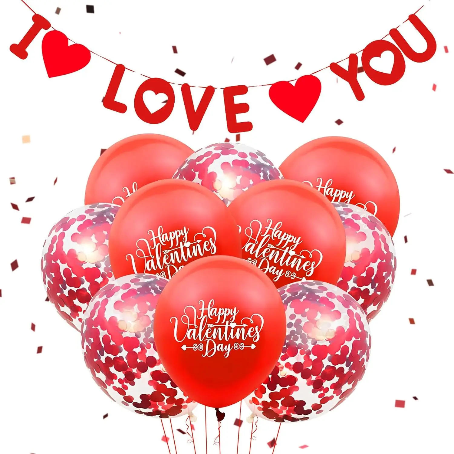 Valentines Day Decorations Set with 1pcs I LOVE YOU Banner & 10 Balloons, Red Valentine's Day Party Supplies for Valentines Day,Anniversary,Wedding Party Colorful Backdrop