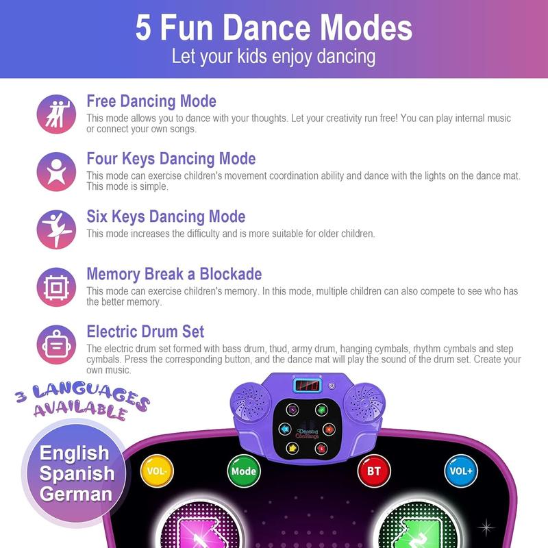 Kids Dance Mat - Dancing Blanket, Bluetooth Enabled, Built-in Music, Dancing Toy with 6 Game Modes and 3 Challenge Levels, Great Christmas Birthday Gift for Boys and Girls Over 3 Years Old 6