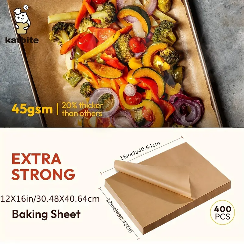 400PCS Katbite Unbleached Parchment Paper Sheets - Heavy Duty Non-Stick Baking Paper for Easy Food Release - 12 x 16 IN Pre-Cut Sheets for Half Sheet Cookie Bread Cake Pans, Grilling Meat Pizza, Oven, Air Fryer Cooking and Baking Needs 2