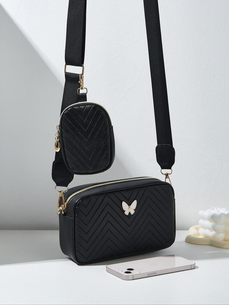 Product Introduction of Women's Butterfly Decorated Crossbody Bag Set, Casual Adjustable Shoulder Bag & Small Wallet Bag for Daily/Fall Festival Used, Versatile High-quality Bag Back To School 9