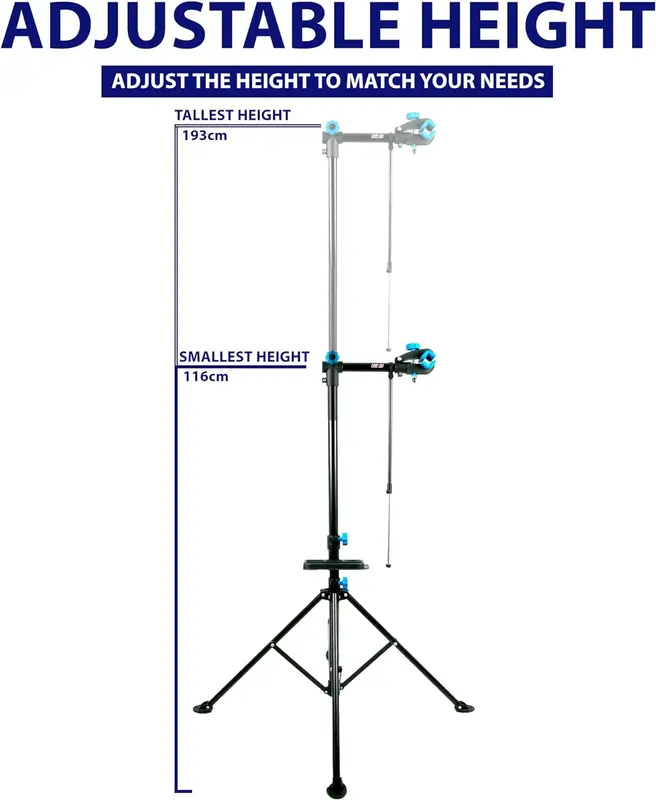 ZENO Bike Stand | Bike Repair Stand | Heavy Duty Folding Bicycle Workshop Stand | Height Adjustable Bike Rack | Mountain Bike Work Tool with a Front Wheel Stabilizer | 193CM | Black 4